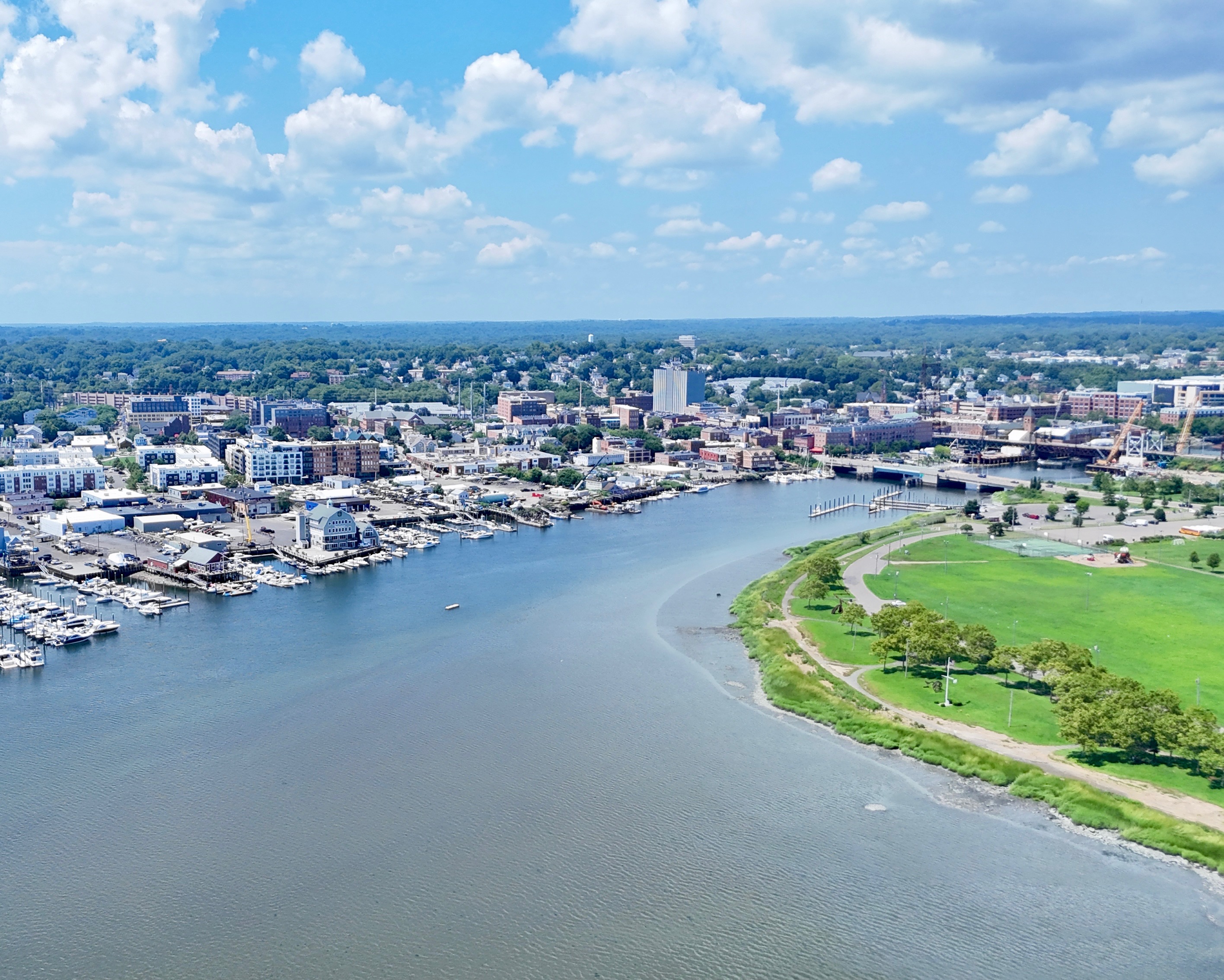 Aerial view of Long Island Sound shoreline